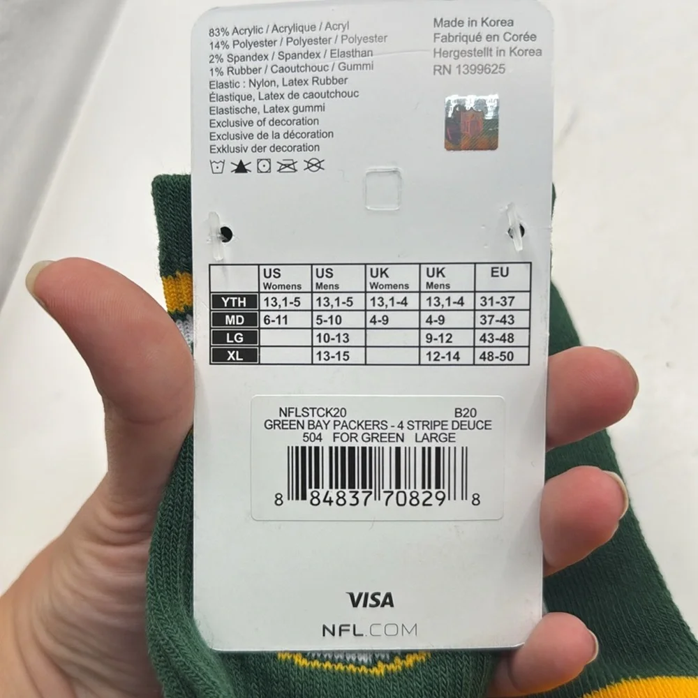 NWT NFL Green Bay Packers Tall Socks Green Gold Mens L 10 11 12 13 - Picture 3 of 5